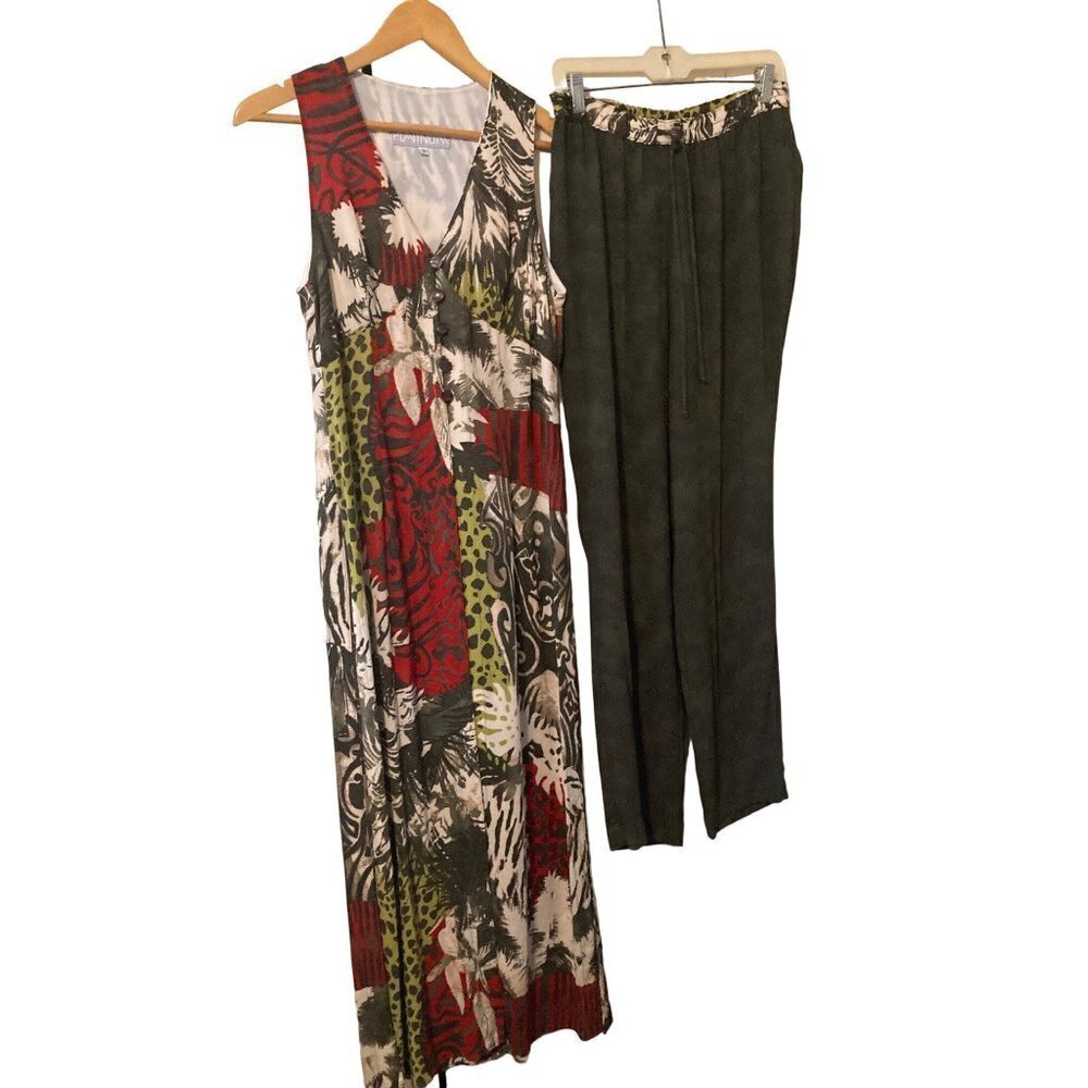 Dorothy Schoelen PLATINUM Women's Vintage 2 Piece Duster Pant Set Size 8 USA